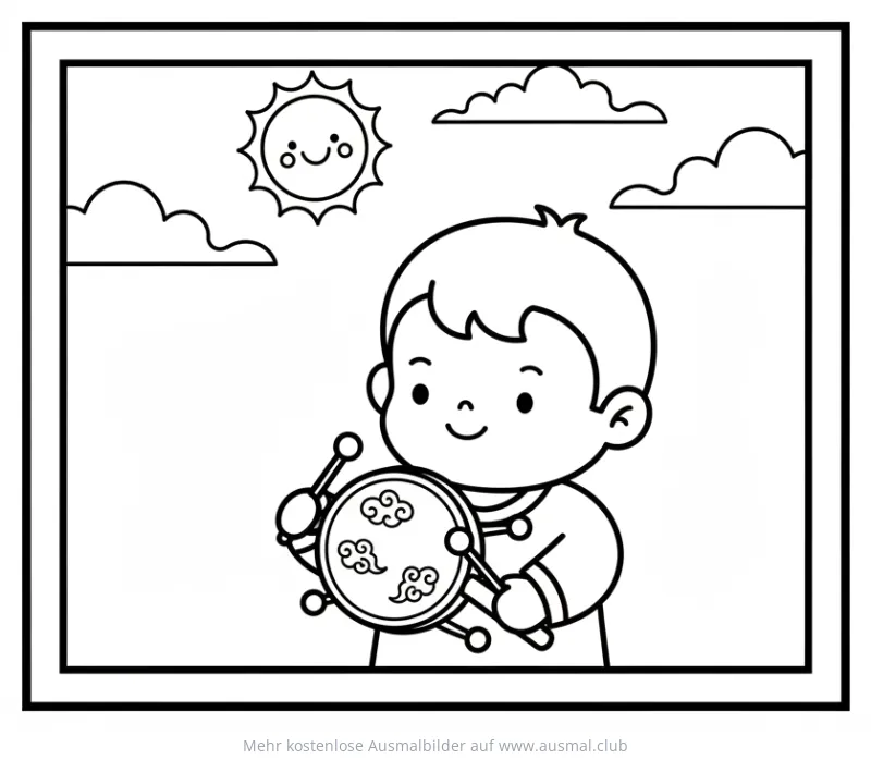 Junge mit Trommel Ausmalbild zum Chinesischen Neujahr