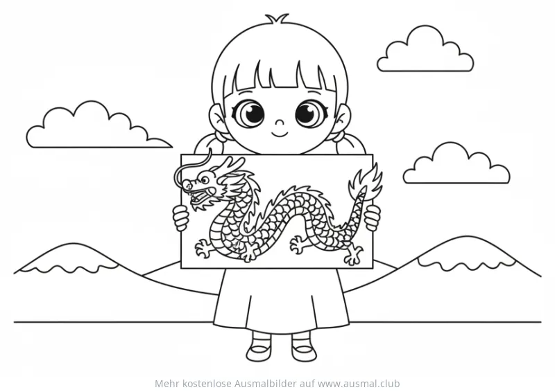 Mädchen hält Drachen Ausmalbild