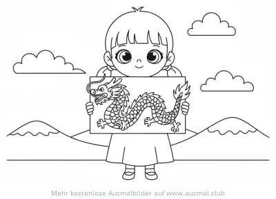 Mädchen hält Drachen Ausmalbild