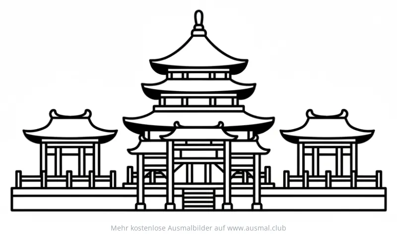 Chinesischer Tempel Ausmalbild zum Ausmalen