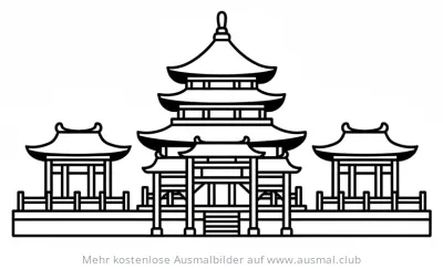 Chinesischer Tempel Ausmalbild zum Ausmalen