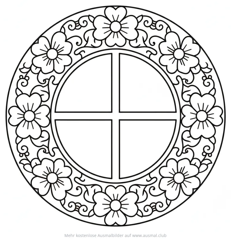 Fensterdeko mit Blumenranken Ausmalbild