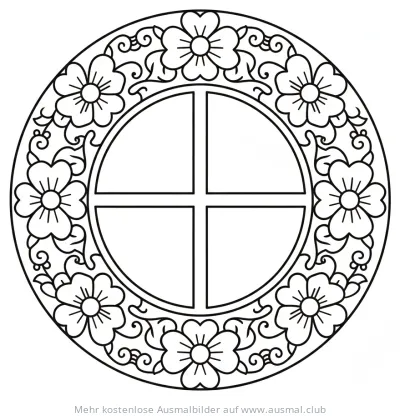 Fensterdeko mit Blumenranken Ausmalbild
