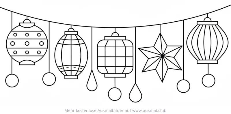 Lampionkette mit Lampions und Stern Ausmalbild