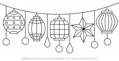Lampionkette mit Lampions und Stern Ausmalbild