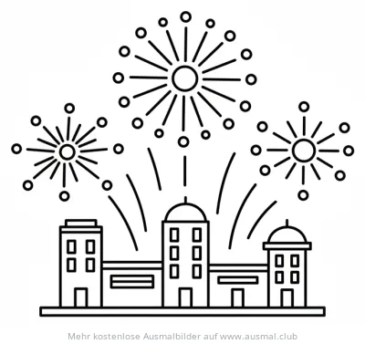 Feuerwerk über Stadt Ausmalbild
