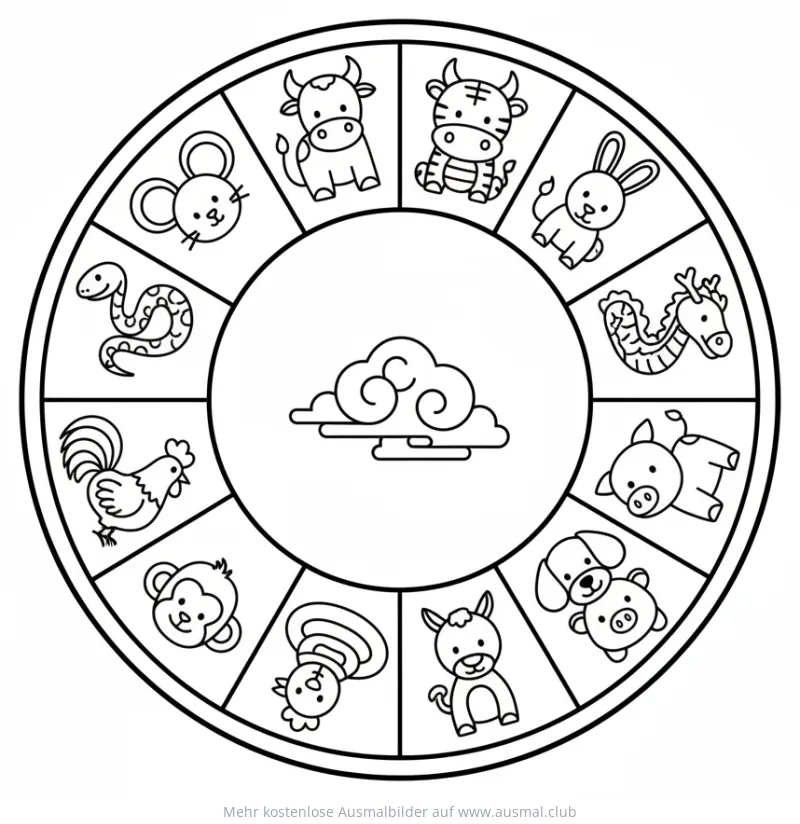 Chinesisches Tierkreisrad Ausmalbild