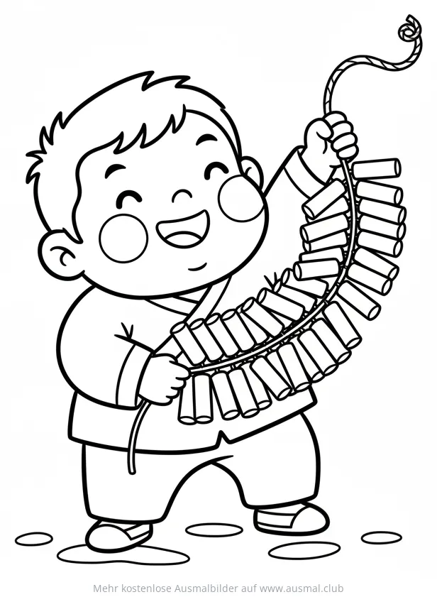 Kind hält Feuerwerkskörper Ausmalbild zum Chinesischen Neujahr