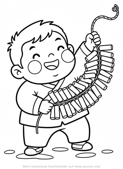 Kind hält Feuerwerkskörper Ausmalbild zum Chinesischen Neujahr