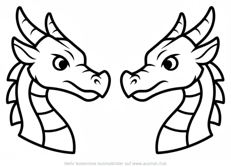Zwei Drachenköpfe Ausmalbild für Chinesisches Neujahr