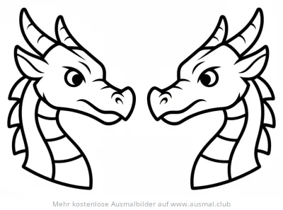 Zwei Drachenköpfe Ausmalbild für Chinesisches Neujahr