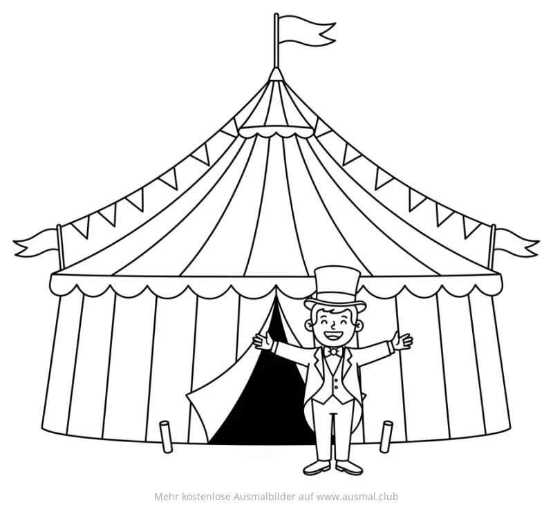 Zirkuszelt mit Zirkusdirektor Ausmalbild