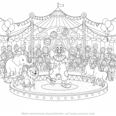 Clown jongliert im Zirkus Ausmalbild