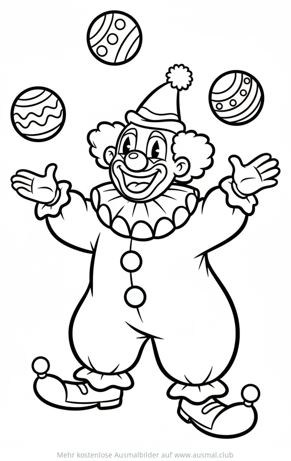 Clown jongliert mit Bällen Ausmalbild