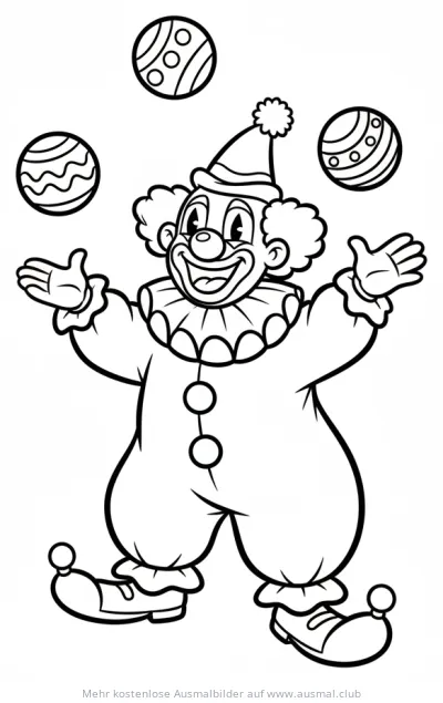 Clown jongliert mit Bällen Ausmalbild