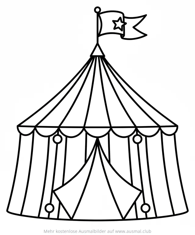 Zirkuszelt Ausmalbild mit Flagge