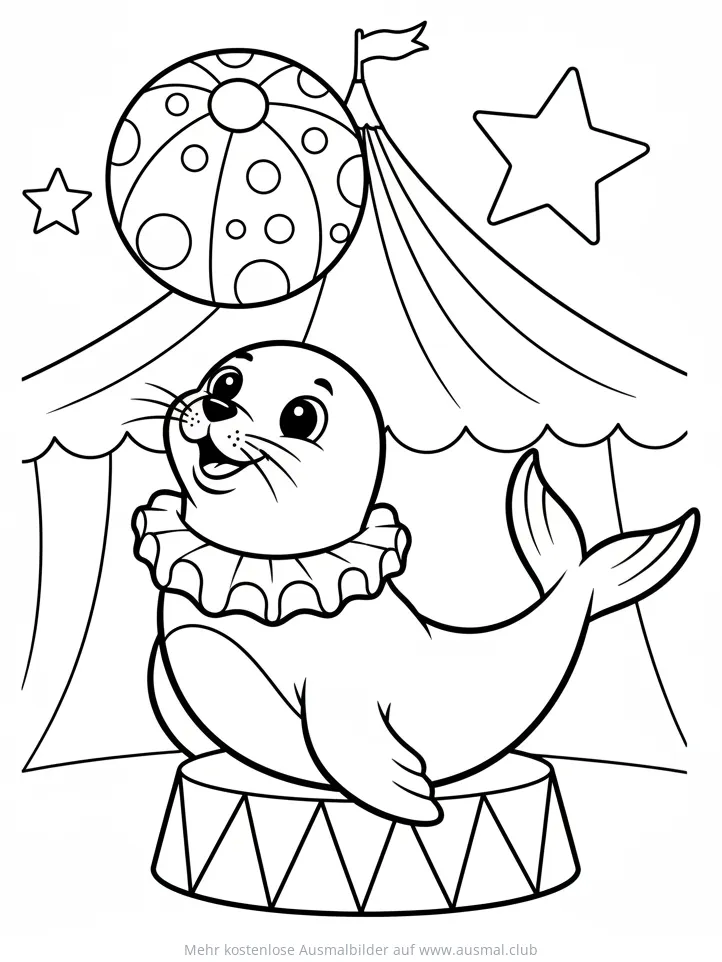 Seehund mit Halskrause im Zirkus Ausmalbild