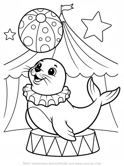 Seehund mit Halskrause im Zirkus Ausmalbild