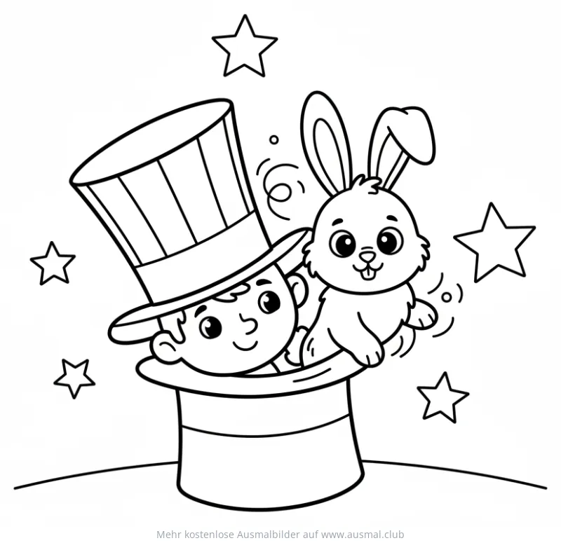 Magier mit Zylinder und Hase Ausmalbild