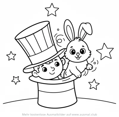 Magier mit Zylinder und Hase Ausmalbild