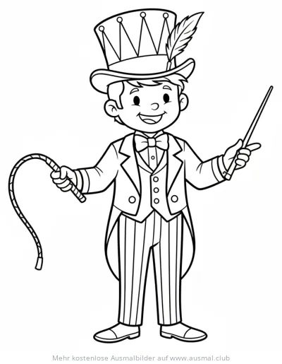 Zirkusdirektor mit Zylinder, Frack und Peitsche Ausmalbild