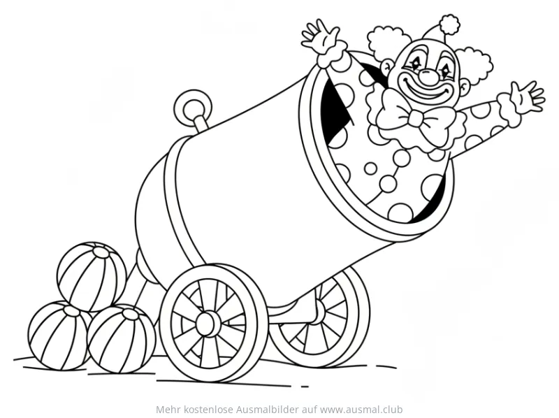 Clown wird aus Zirkus Kanone geschossen Ausmalbild