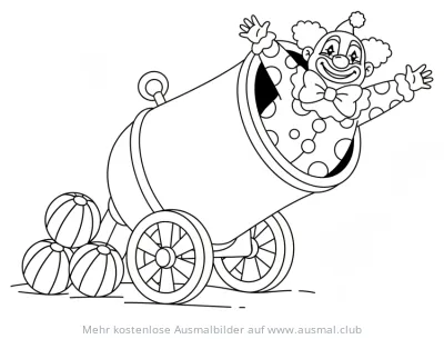 Clown wird aus Zirkus Kanone geschossen Ausmalbild