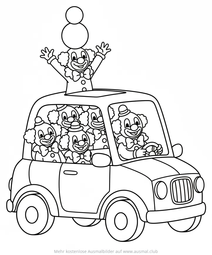 Clowns im Auto Ausmalbild