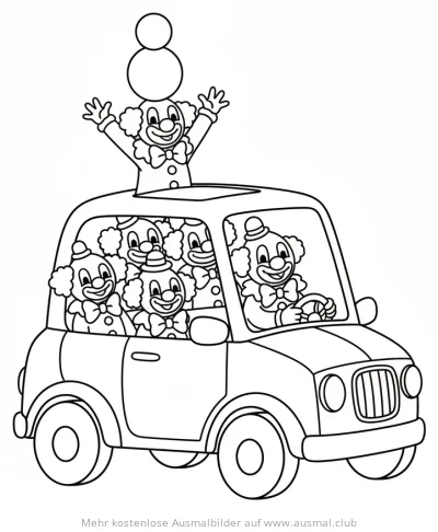 Clowns im Auto Ausmalbild