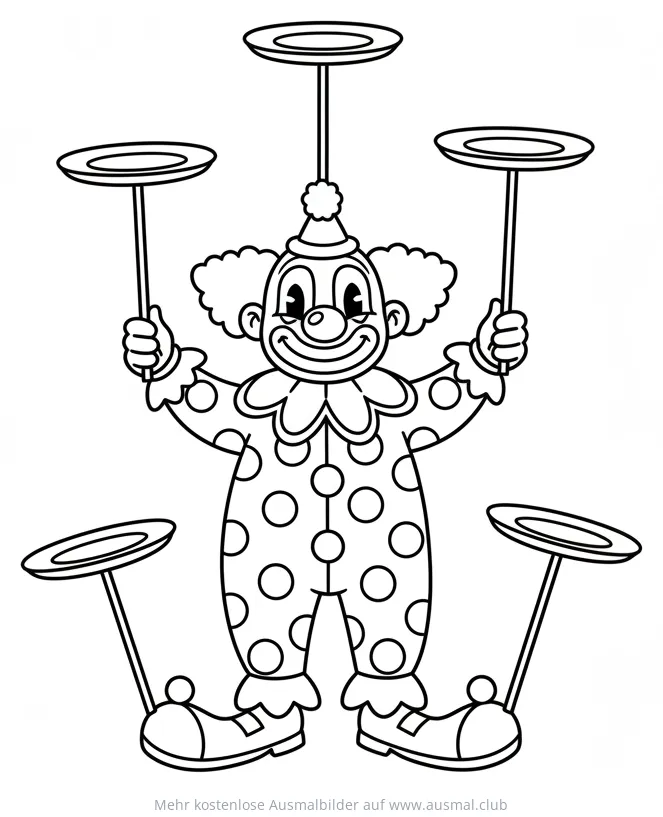Clown balanciert Teller Ausmalbild