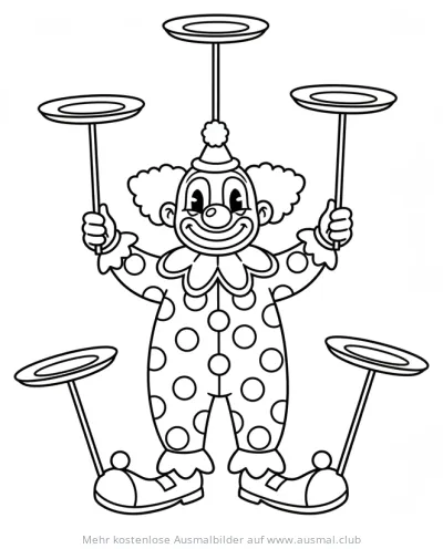 Clown balanciert Teller Ausmalbild