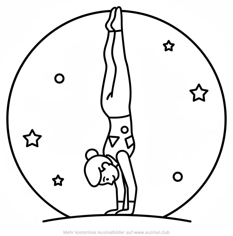 Akrobatin macht Handstand vor Mond und Sternen Ausmalbild