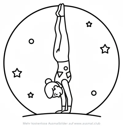Akrobatin macht Handstand vor Mond und Sternen Ausmalbild