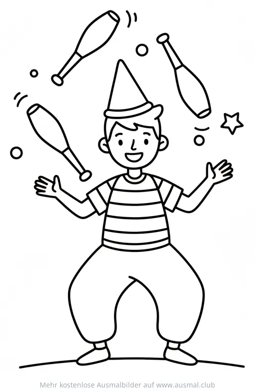 Jongleur mit Keulen Ausmalbild im Zirkus
