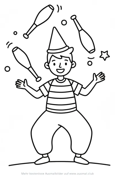 Jongleur mit Keulen Ausmalbild im Zirkus