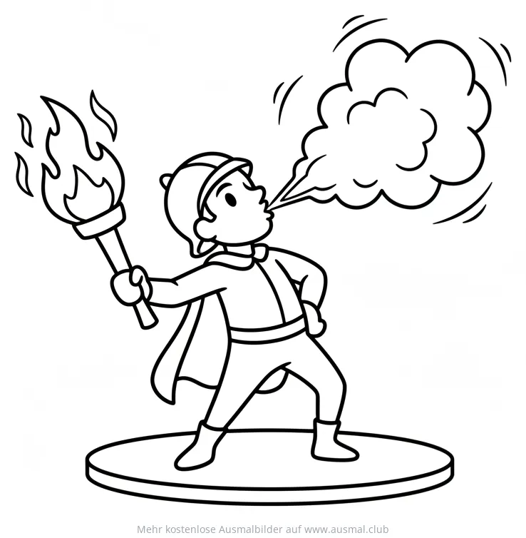 Feuerspucker spuckt Feuer Ausmalbild