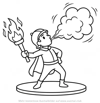 Feuerspucker spuckt Feuer Ausmalbild
