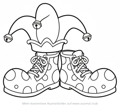 Clown Hut und Schuhe Ausmalbild