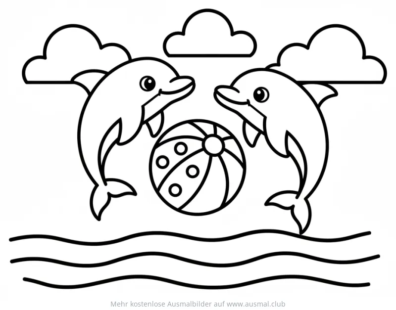 Zwei Delfine spielen mit Ball Ausmalbild