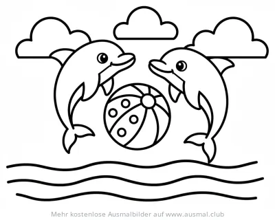 Zwei Delfine spielen mit Ball Ausmalbild