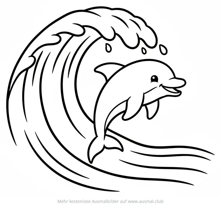 Delfin springt aus Welle Ausmalbild