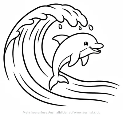 Delfin springt aus Welle Ausmalbild