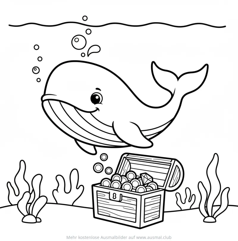 Wal und Schatztruhe Ausmalbild