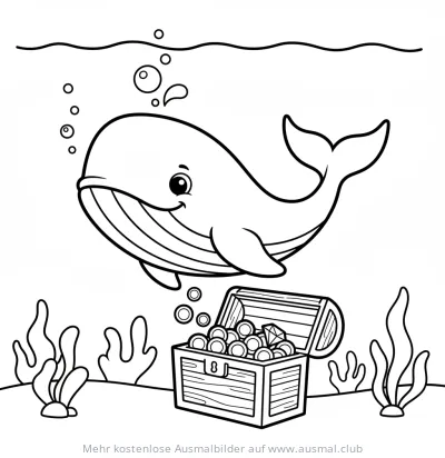 Wal und Schatztruhe Ausmalbild