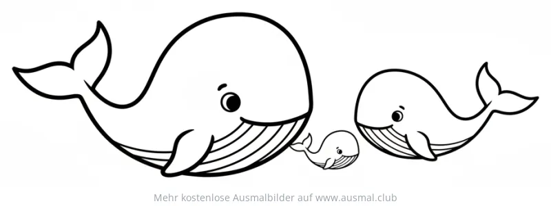 Wal Familie Ausmalbild: großer Wal, mittelgroßer Wal, kleiner Wal
