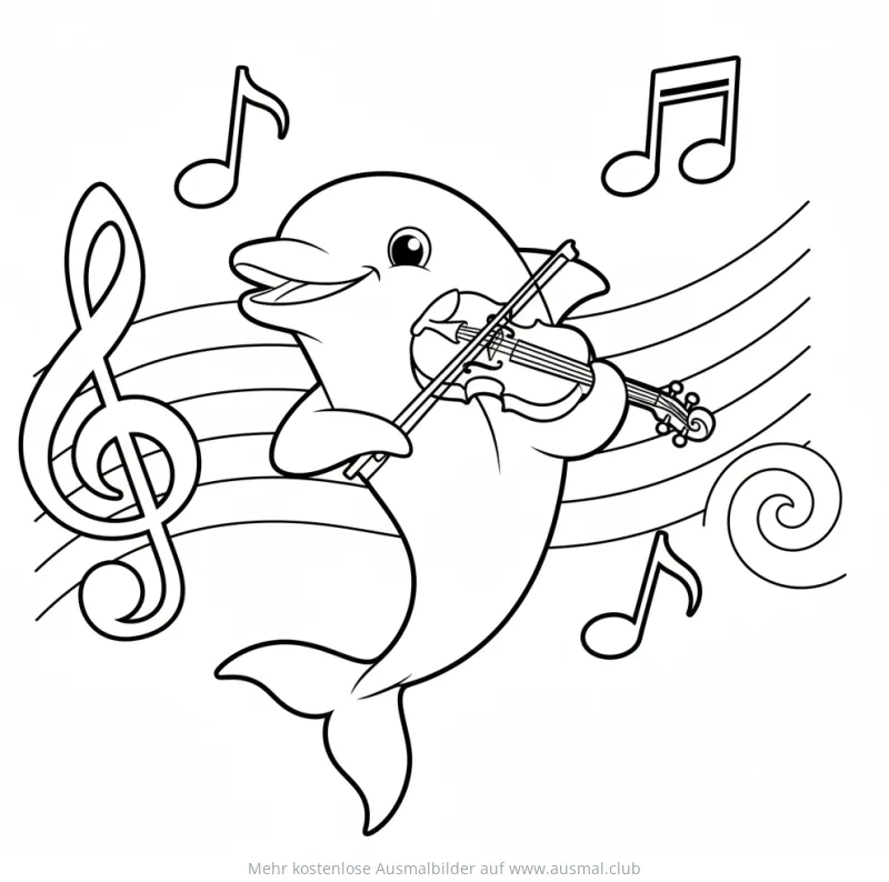 Delfin spielt Geige Ausmalbild mit Noten