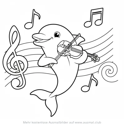 Delfin spielt Geige Ausmalbild mit Noten