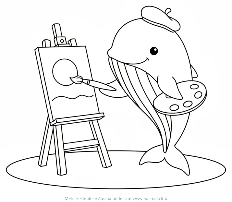 Wal als Maler mit Pinsel und Staffelei Ausmalbild