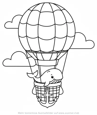 Wal im Heißluftballon mit Anker Ausmalbild