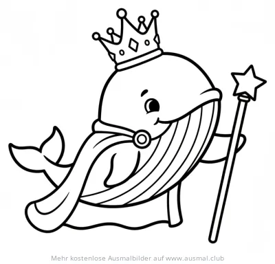 Wal König mit Krone und Zauberstab Ausmalbild